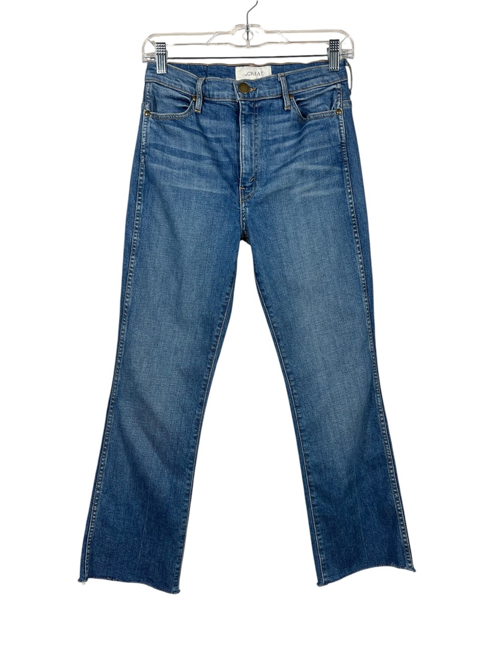 THE GREAT The NERD Jean Cropped Bootcut Raw Hem medium wash INSEAM 25” size 27